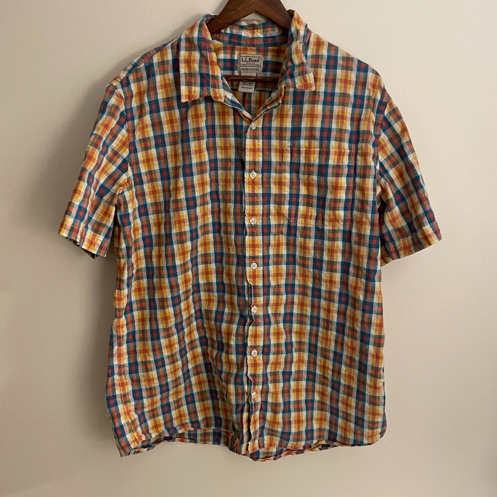 L.L. Bean 100% Cotton Men's Button Up Seersucker Shirt, Size XL Tall, Good Con.